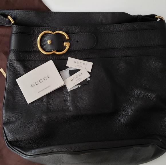 🇮🇹👜GUCCI BLACK LEATHER RIDE SHOULDER BAG - Picture 2 of 8
